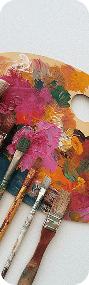 Paint brushes with colorful artwork