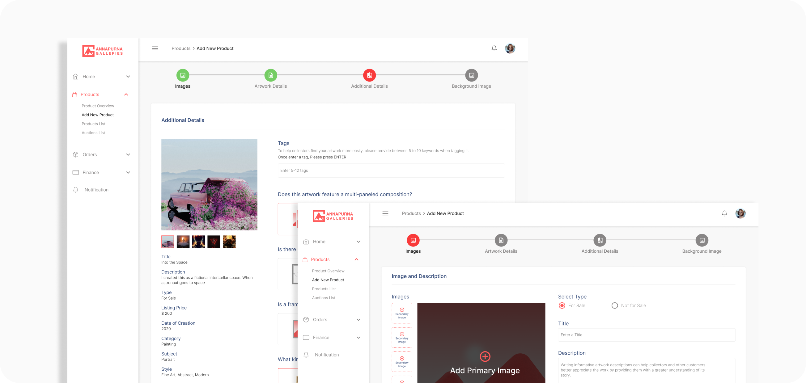 artist dashboard interface