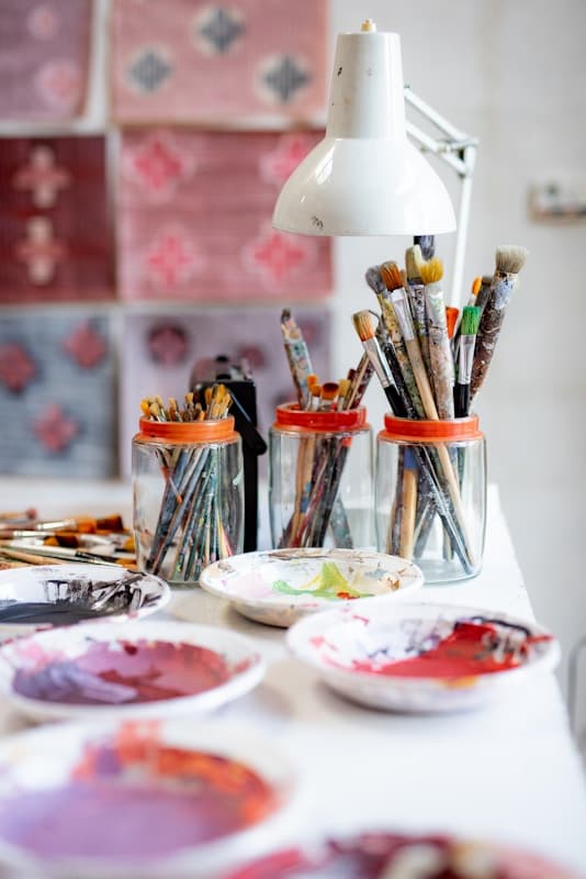 artist studio with paint brushes