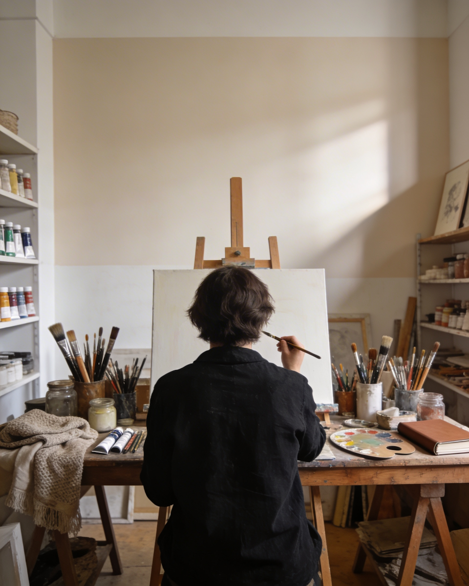 artist painting in a studio